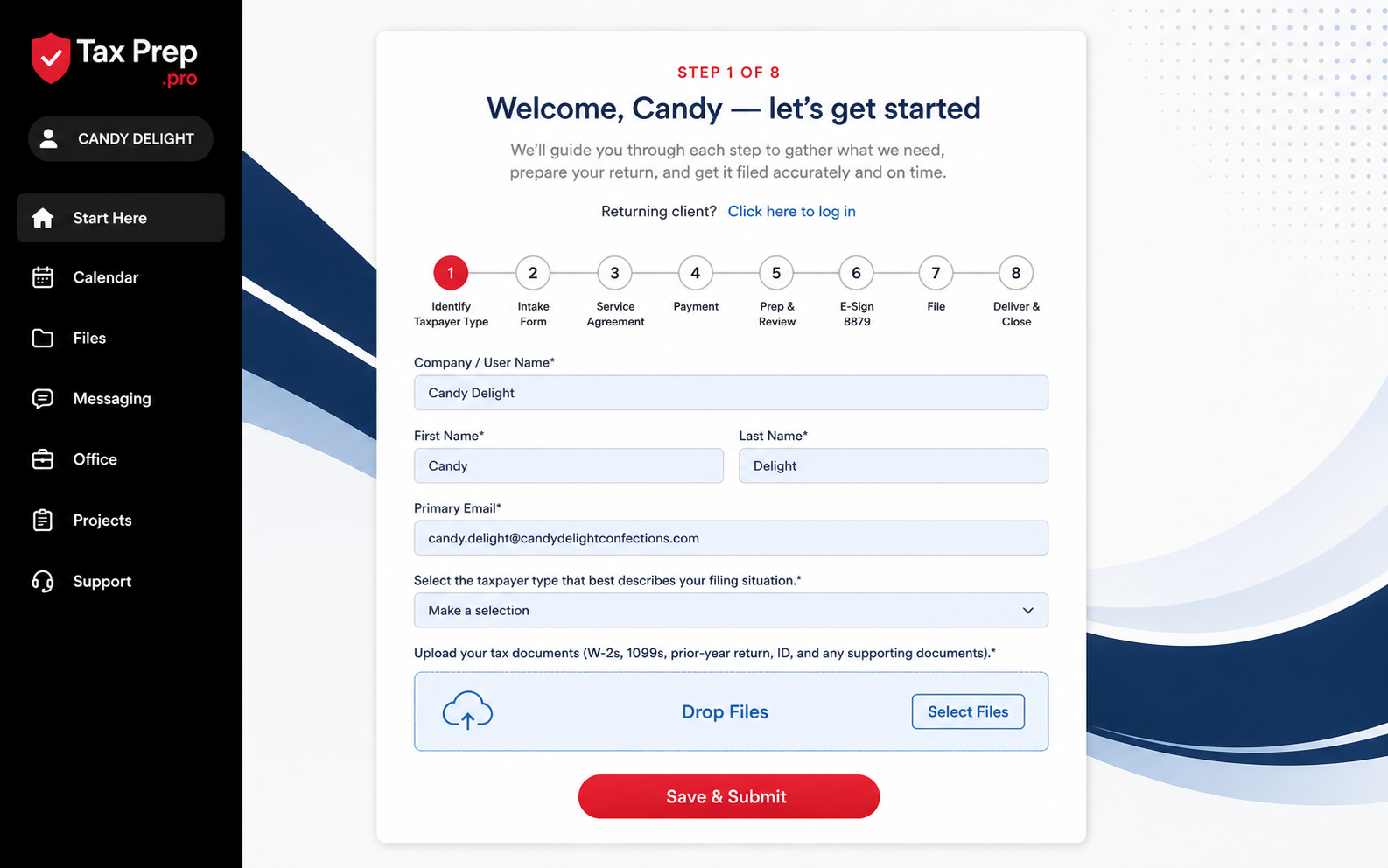 Step 1 of 8 — Identify taxpayer type