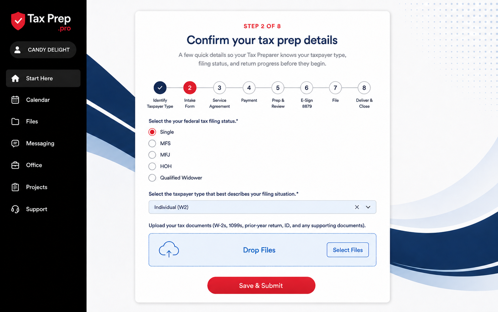 Step 2 of 8 — Adaptive intake form