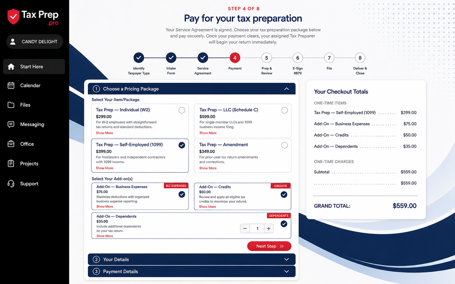 Step 4 of 8 — Payment